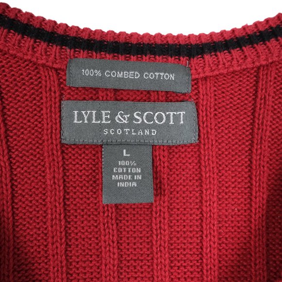 LYLE & SCOTT Sweater Vest Mens L Ribbed Combed Cotton Red - Picture 4 of 7